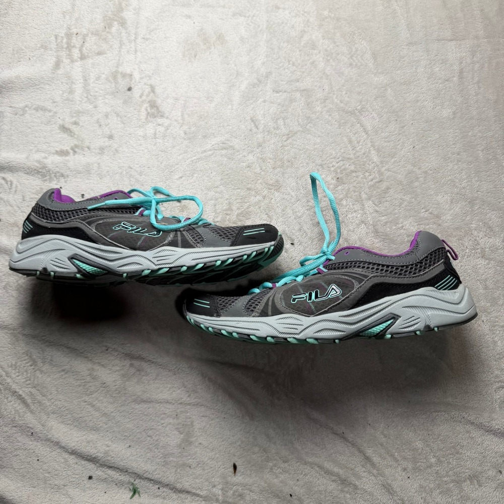 FILA Womens Running Shoes Gray Teal‎ Purple Mesh Lace Up Athletic Sneakers